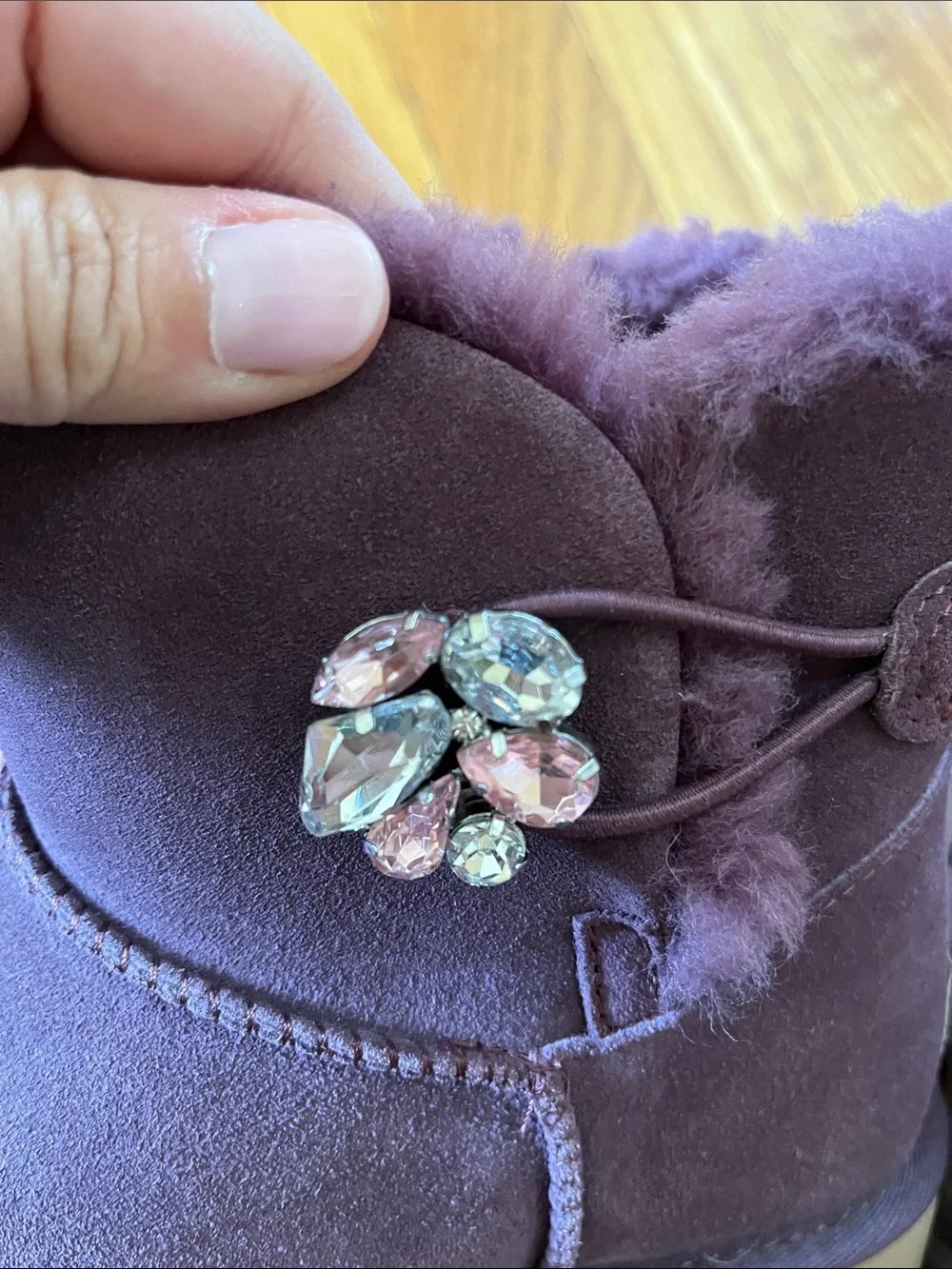 Plush Purple Ankle Ugg Boots with Crystal Accent